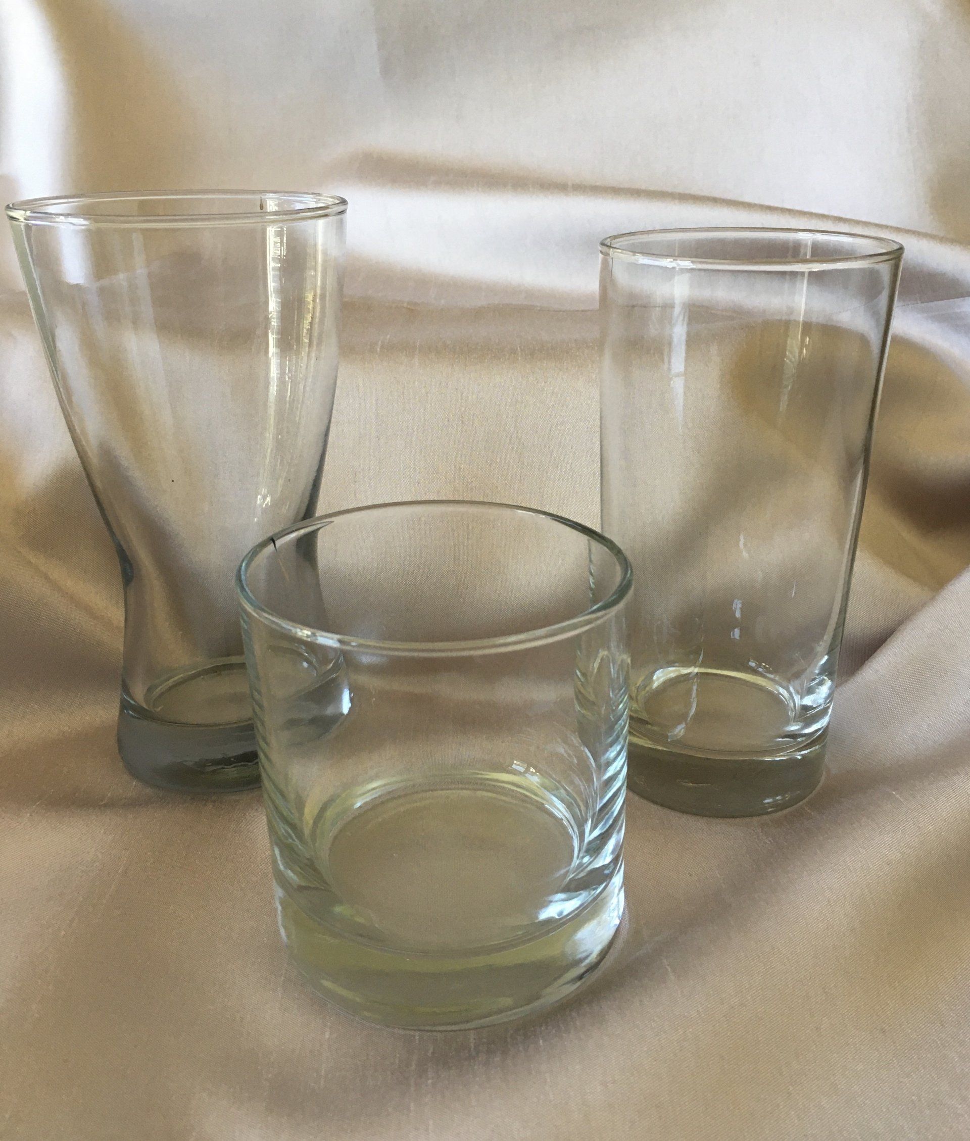 3 examples of event glassware (tumblers)