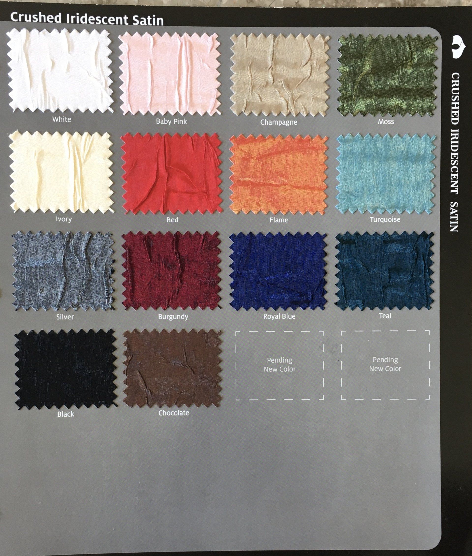crushed iridescent satin linen swatches, offered by Premier Wedding & Party Rental