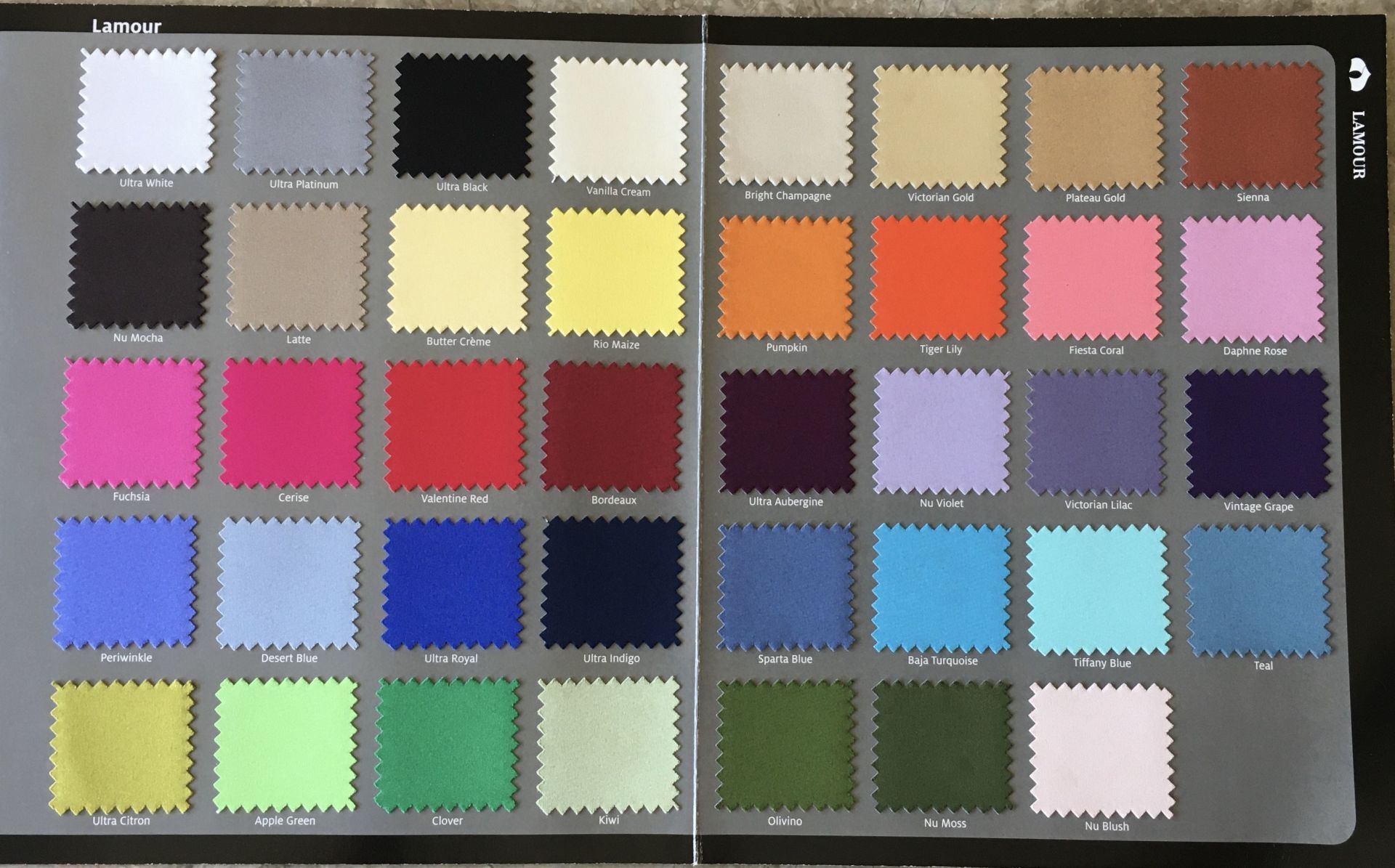 lamour  linen swatches, offered by Premier Wedding & Party Rental