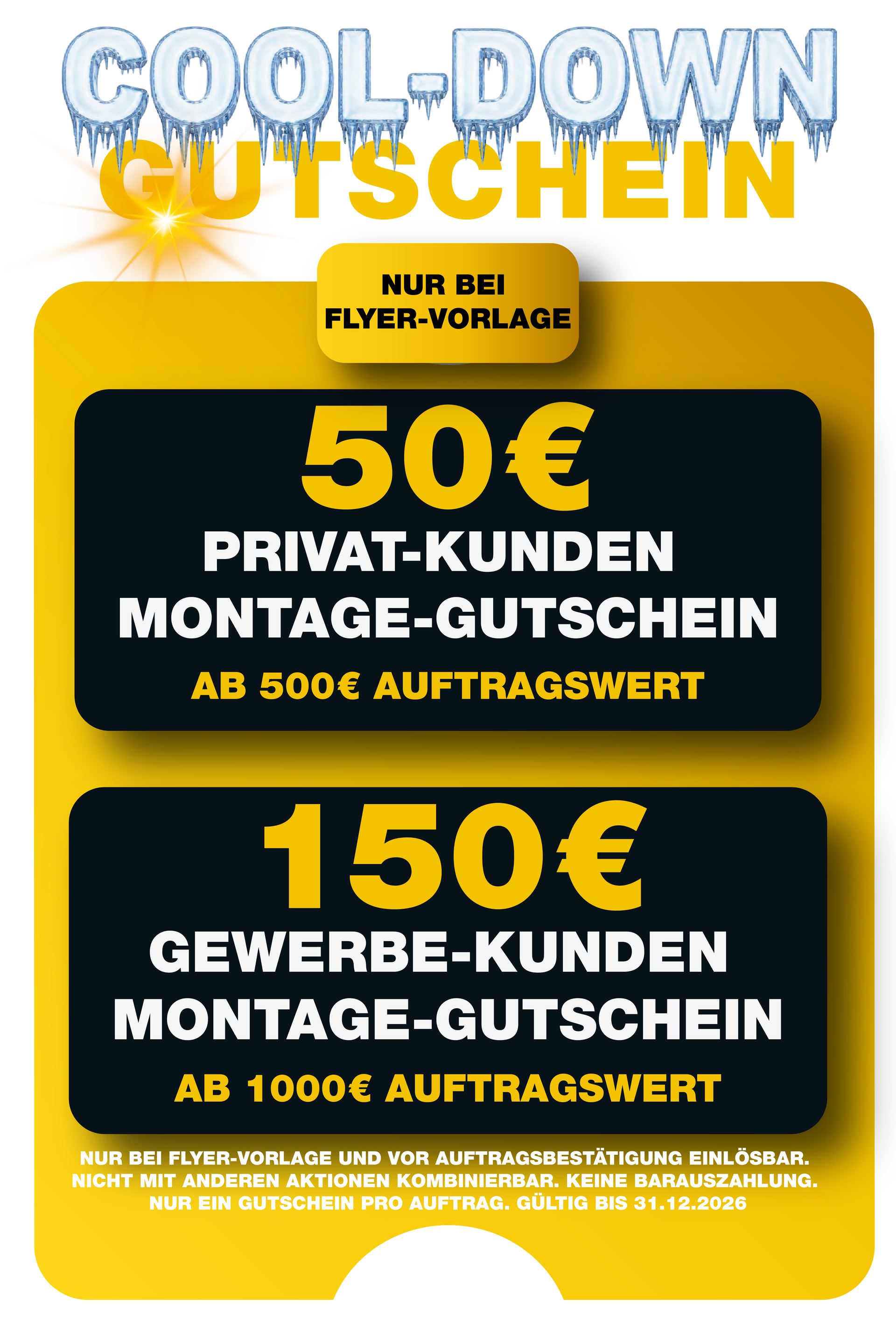 Cool-Down Montage-Gutschein für Sonnenschutzfolierung
