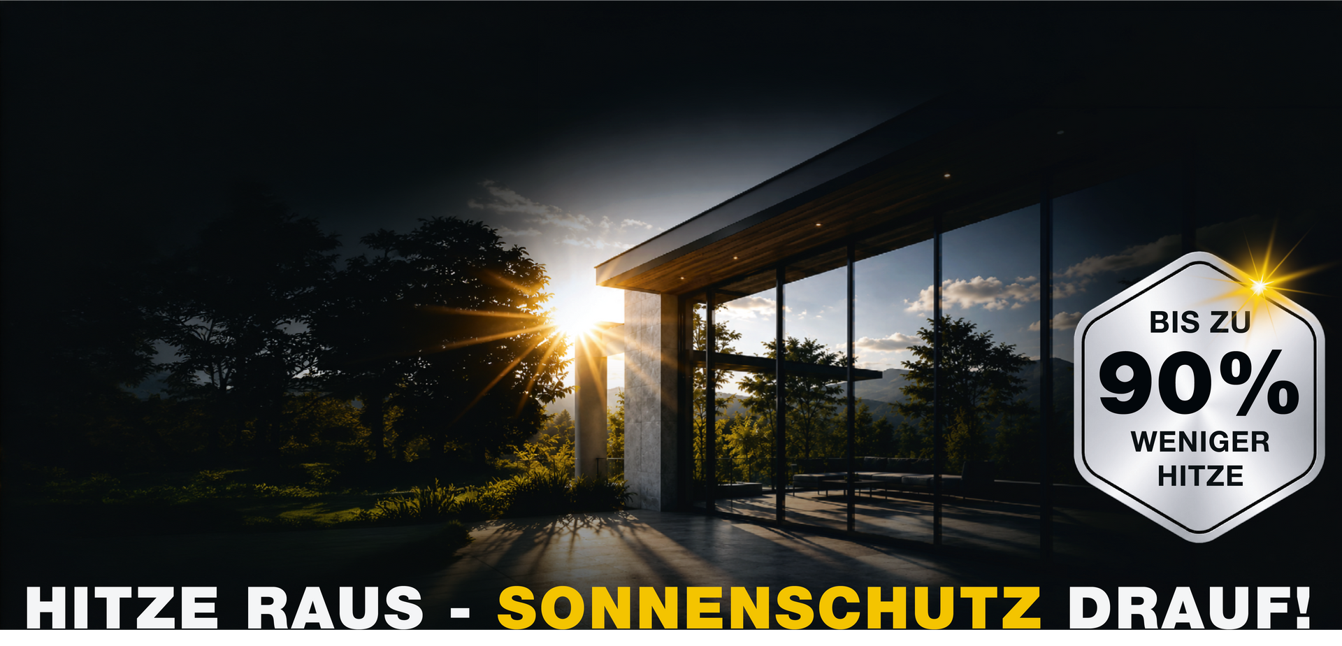 Modernes Gebäude mit großen Glasflächen und Sonnenschutzfolie