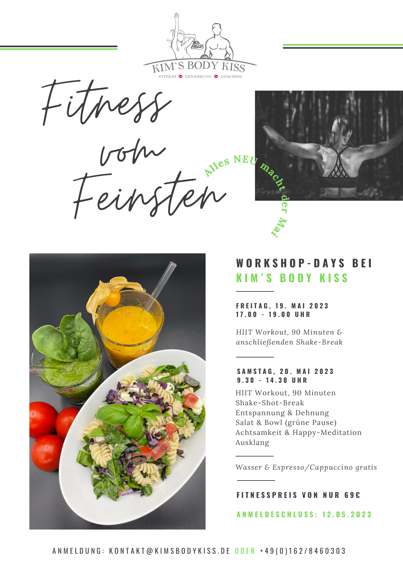 Flyer für die WorkshopDays bei Kim's Body Kiss – Entdecke exklusive Workshops für Fitness, Gesundheit und Wohlbefinden.