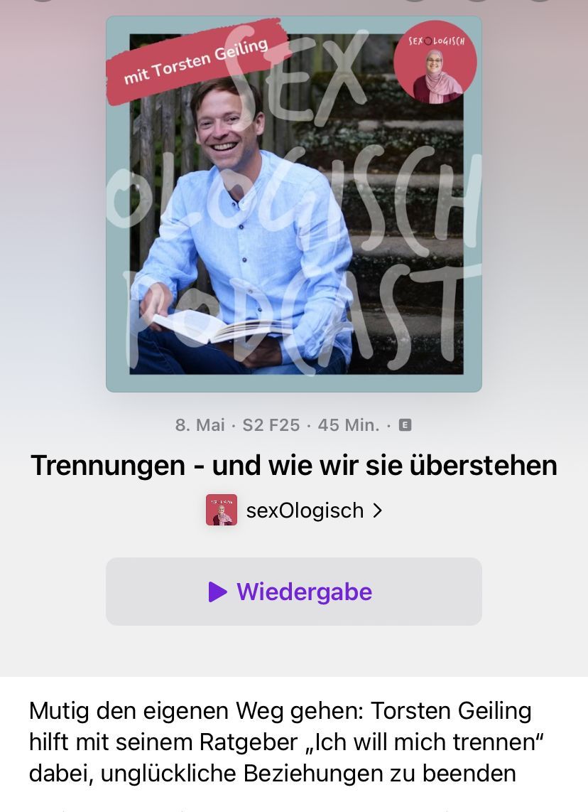 Dieses Bild führt zum Podcast SexOlogisch, in dem Trennungsberater Torsten Geiling zu Trennungen und Beziehungsproblemen interviewt wurde.