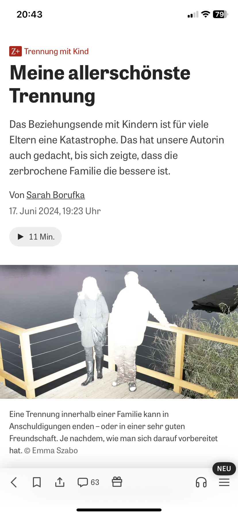 Artikel über eine Trennung mit Kind, in dem Trennungsberater Torsten Geiling als Experte befragt wird.