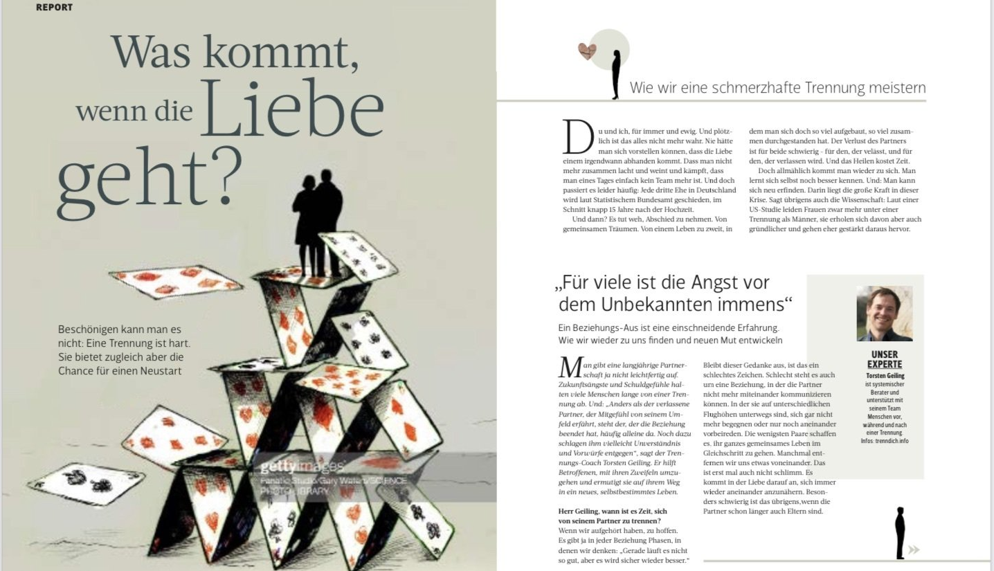 Klicken Sie auf das Bild, um den Artikel zu lesen Der systemische Coach Torsten Geiling spricht in der Für Sie über Trennungen und den Neuanfang