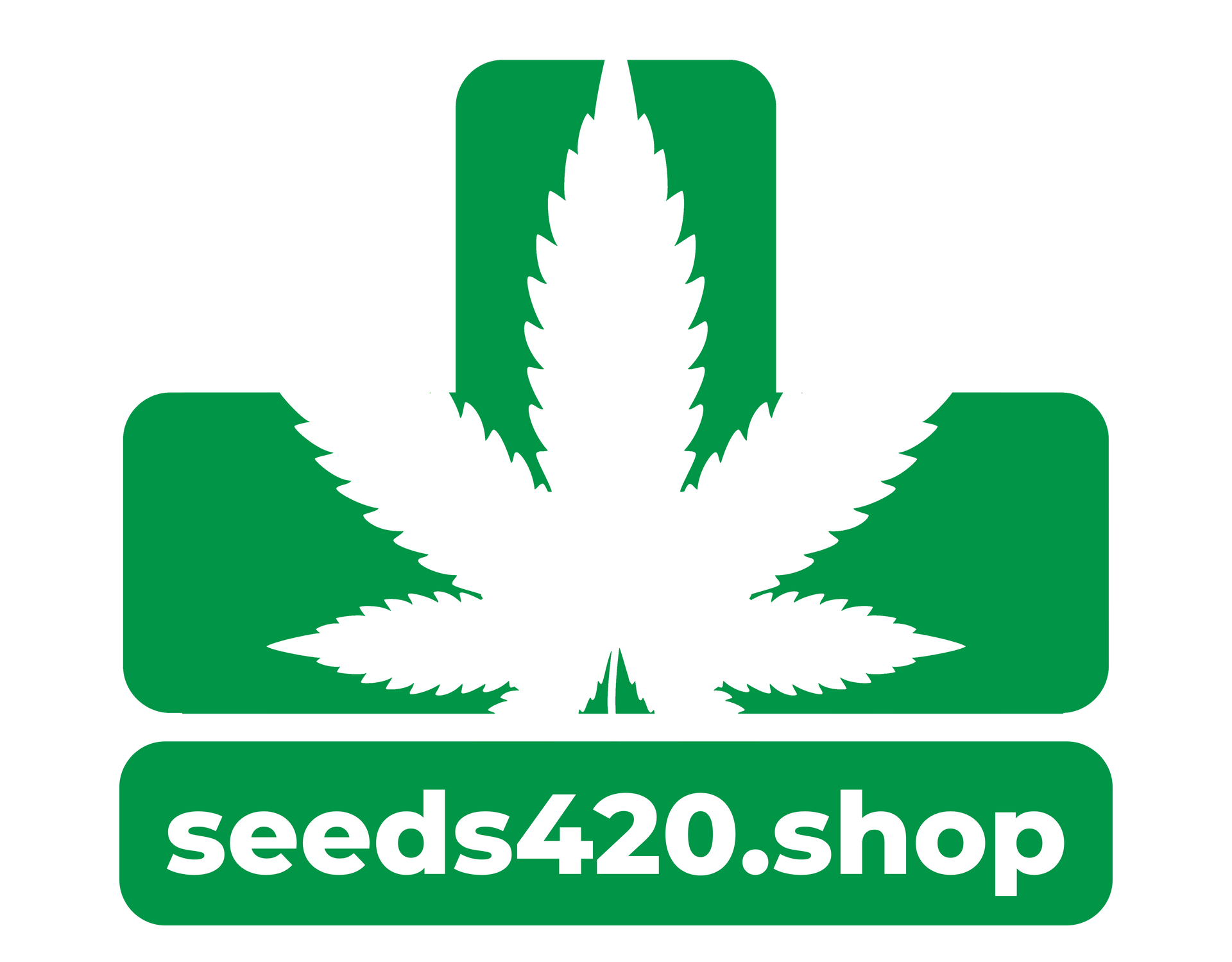 Logo von Seeds420.shop Hanfblätter in Grün mit Aufschrift