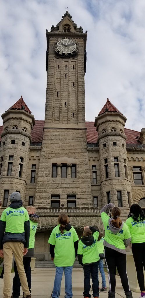 Image of a falcon's nest atop the court house steeple