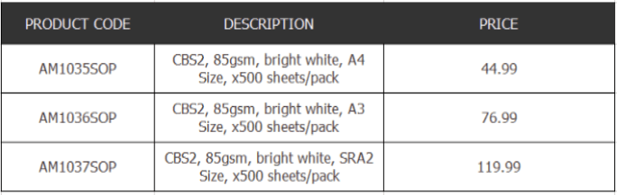 CBS2 85gsm Paper CBS2 85gsm Invoice Paper
