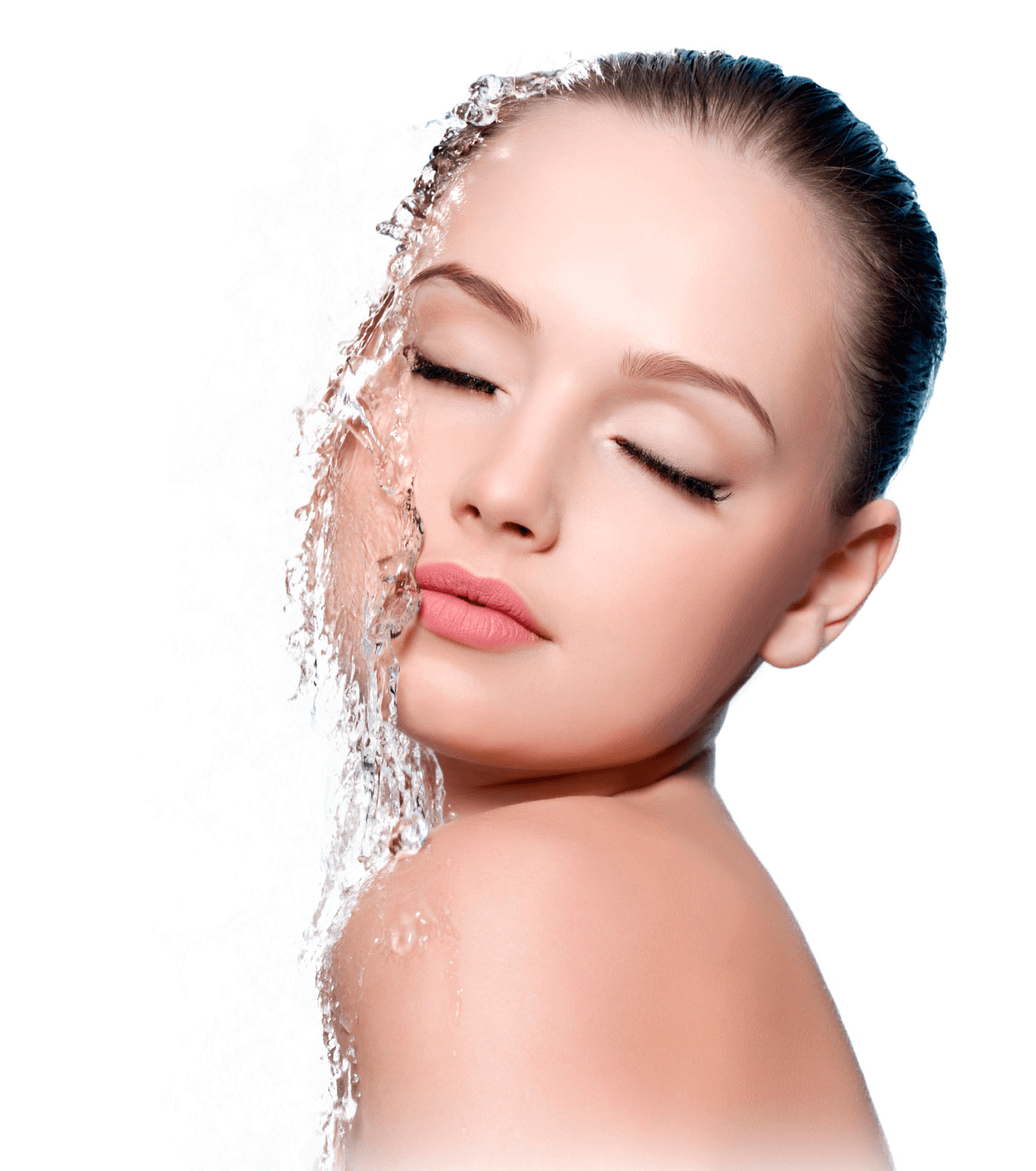THÉRAPIE DE CONTRASTE THERMIQUE L'image montre le visage d'une femme avec de l'eau tombant sur son côté gauche.
