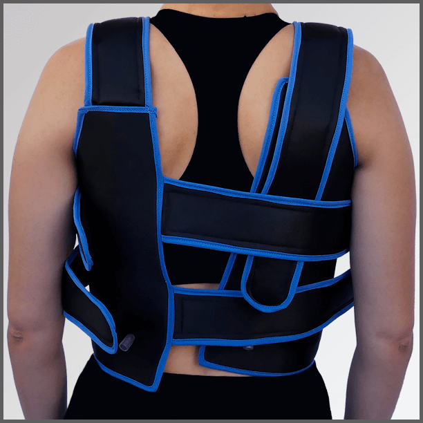 RODILLA Banda o intercambiador de contrastes térmicos para recuperación muscular chaleco, vista trasera.