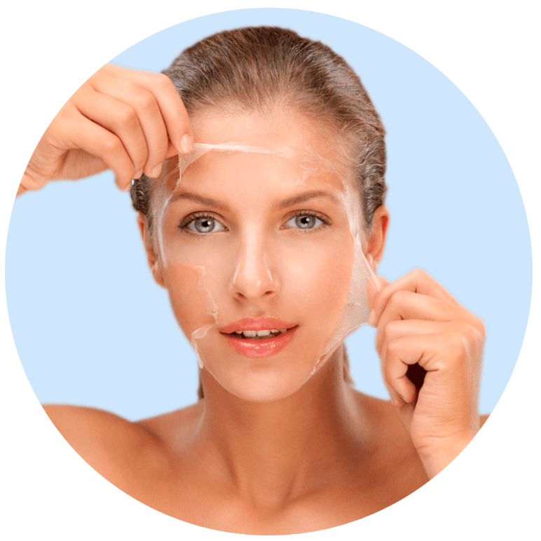 CRYO ESTHÉTIQUE DU VISAGE Appareil professionnel d'esthétique faciale, l'image montre un visage de femme avec une couche de peau qui se décolle.