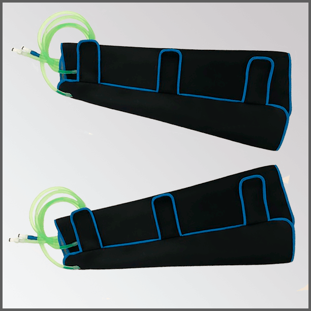 DOUBLE LEG Thermal contrast band or exchanger for double leg muscle recovery.