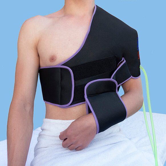 Banda o intercambiador de contrastes térmicos para recuperación muscular de hombro, vista frontal.