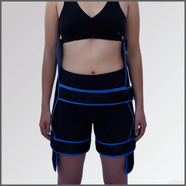 Fesses Échangeur de bandes ou de contraste thermique pour la récupération musculaire des fesses, vue de face.