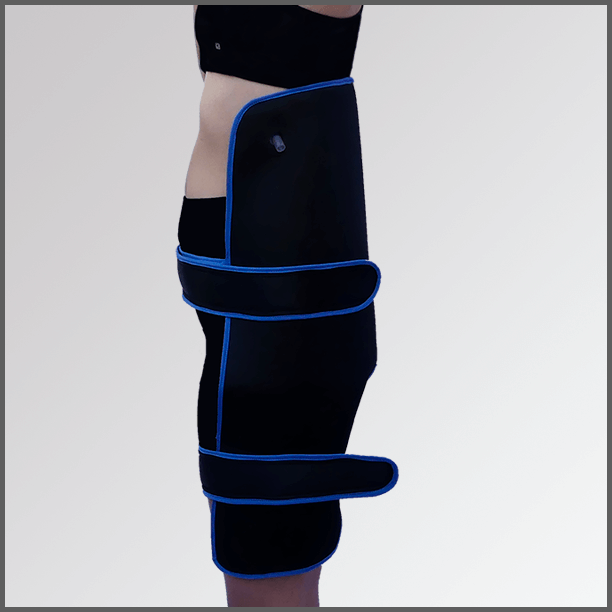 RODILLA Banda o intercambiador de contrastes térmicos para recuperación muscular de nalgas, vista lateral.