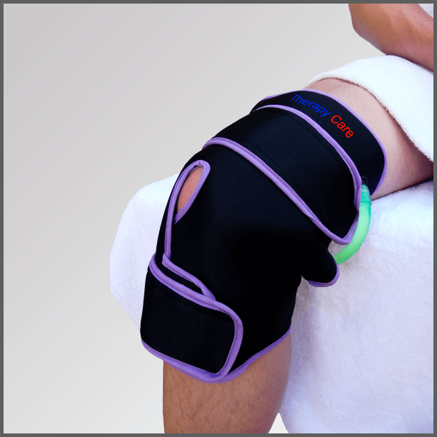 GENOU Échangeur de bandes ou de contraste thermique pour la récupération musculaire du genou, vue latérale.