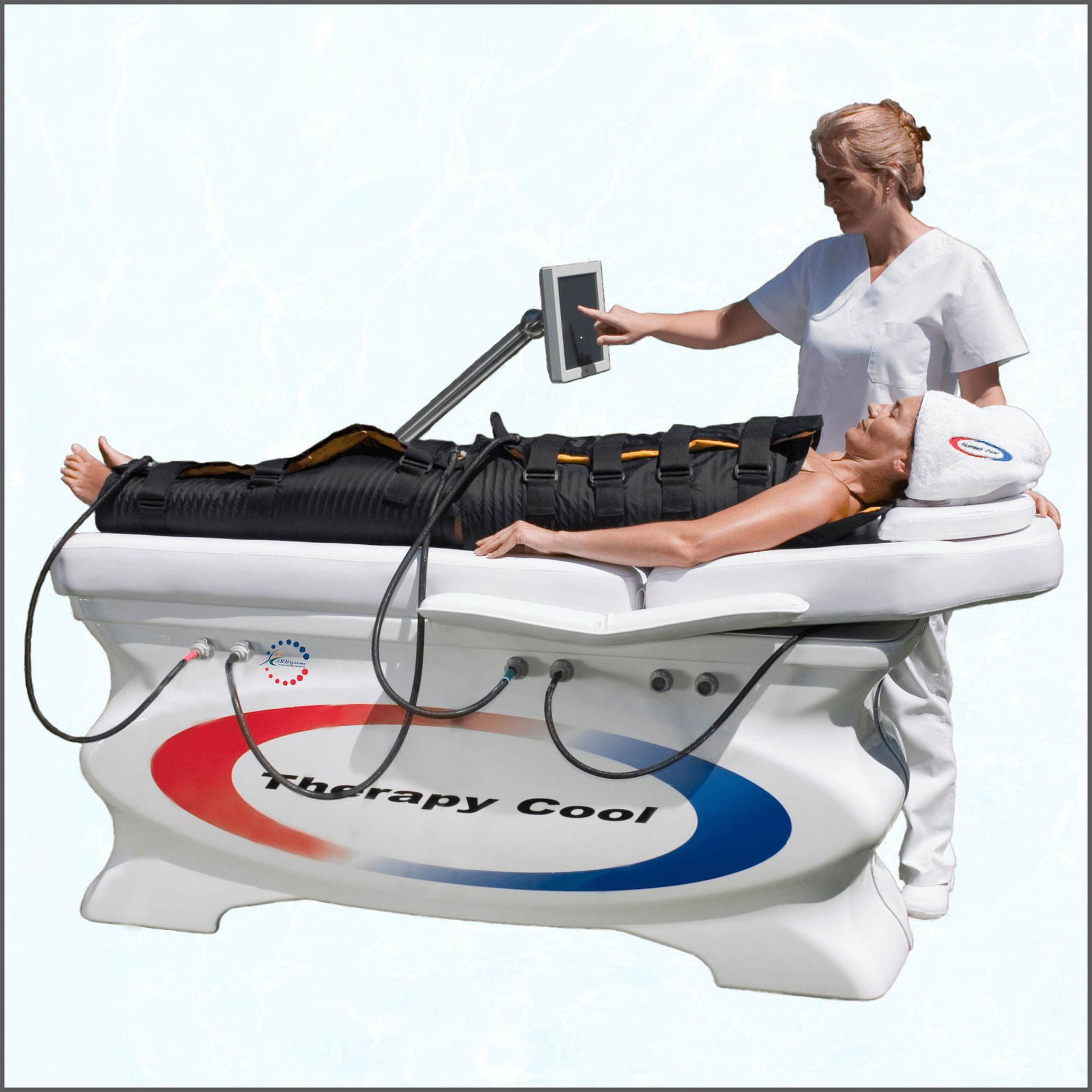 Appareil esthétique professionnel, équipement Therapy Cool lors d'un traitement.