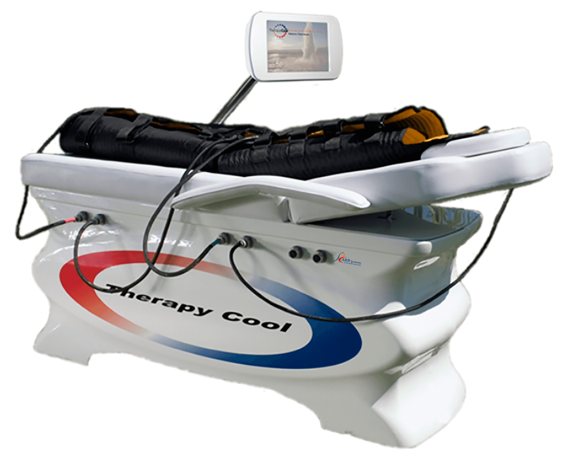 TERAPIA MULTIFUNCIONAL Aparatología estética profesional equipo Therapy Cool, consiste en una camilla con pantalla táctil y diferentes tomas donde conectar unas bandas de contrastes térmicos frío/calor.