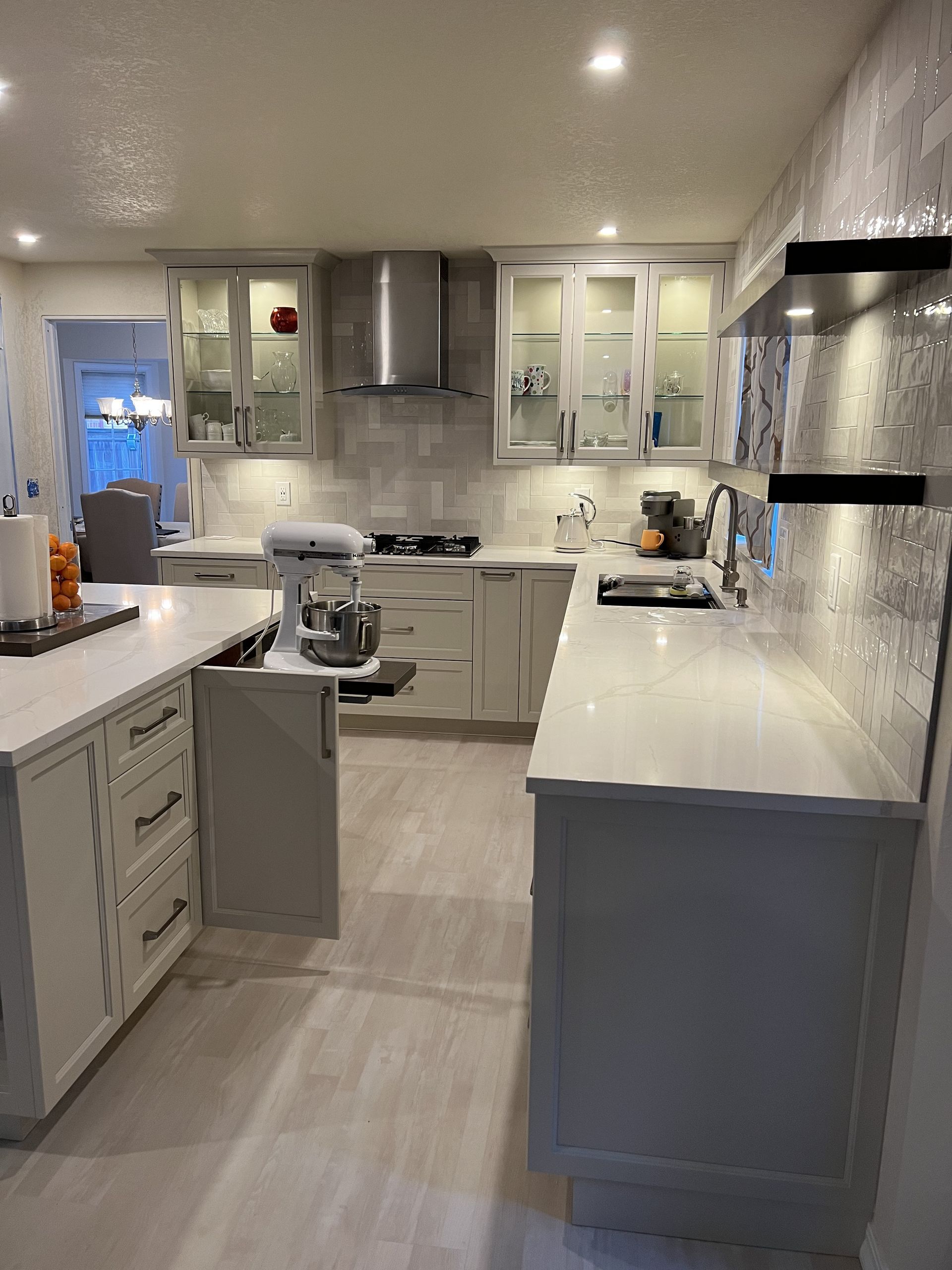 Penny Creek Everett custom kitchen cabinets — mixer lift-up