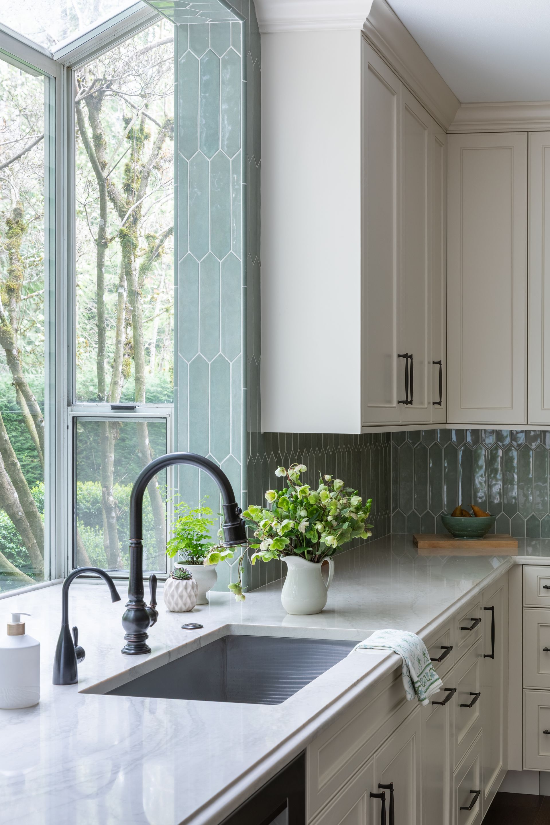 Pine Lake Sammamish custom kitchen cabinets — sink wall