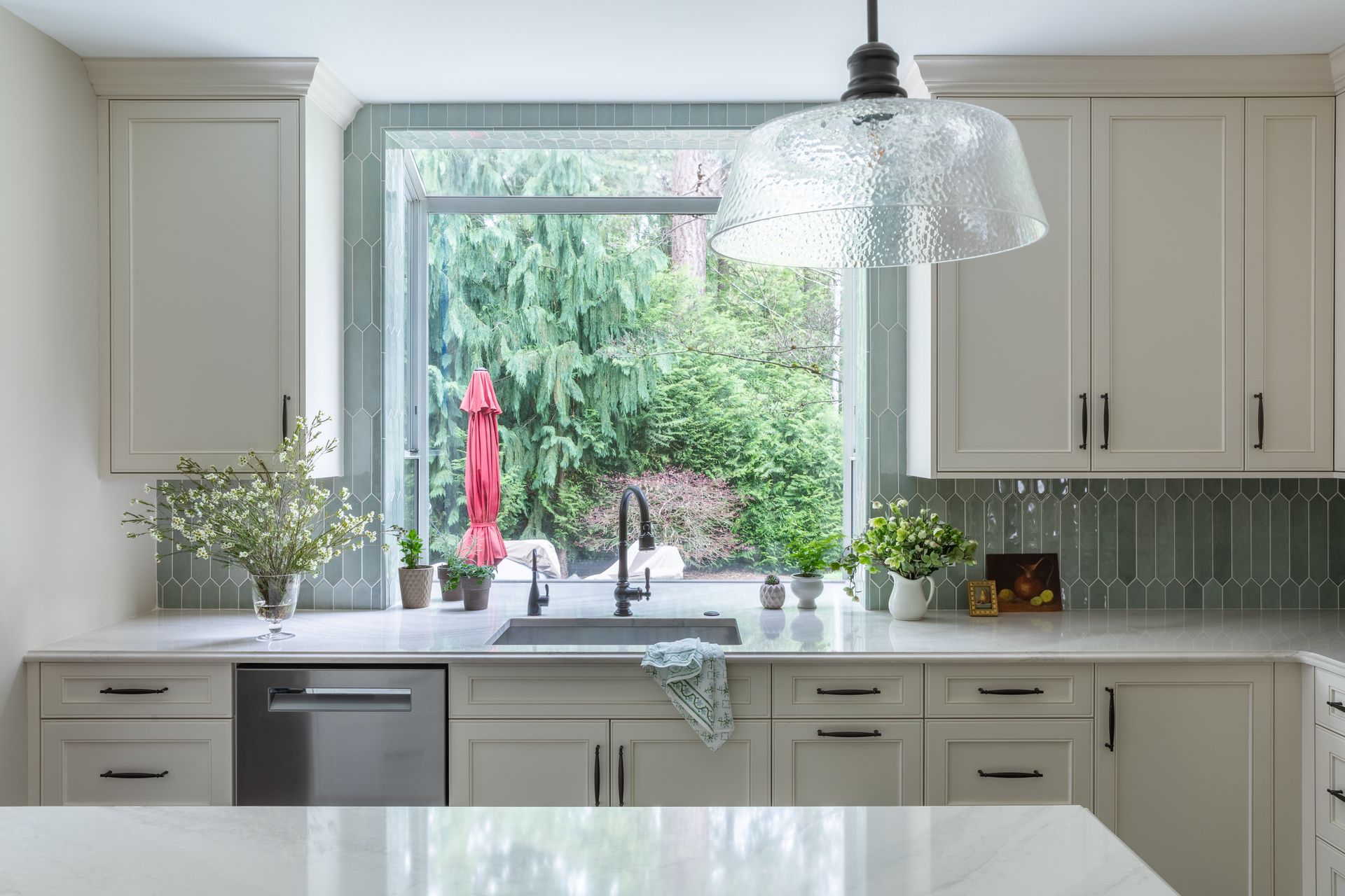 Pine Lake Sammamish custom kitchen cabinets — sink wall