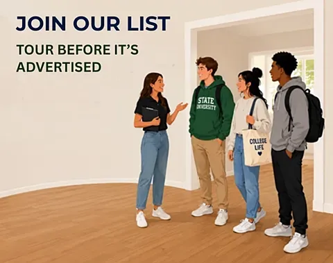 ai image of 3 college students in a rental home with woman tour guide