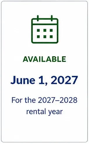 available: June 1, 2027 for the 2027-2028 rental year