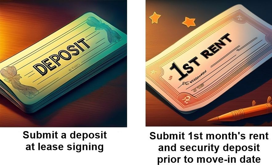 3rd step in our rental process: submit a partial deposit, and submit the 1st months rent prior to move-in date