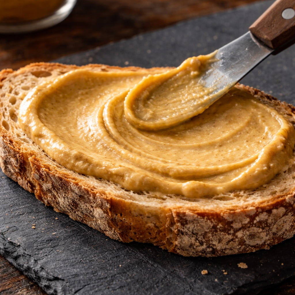 Brotscheibe mit Senf