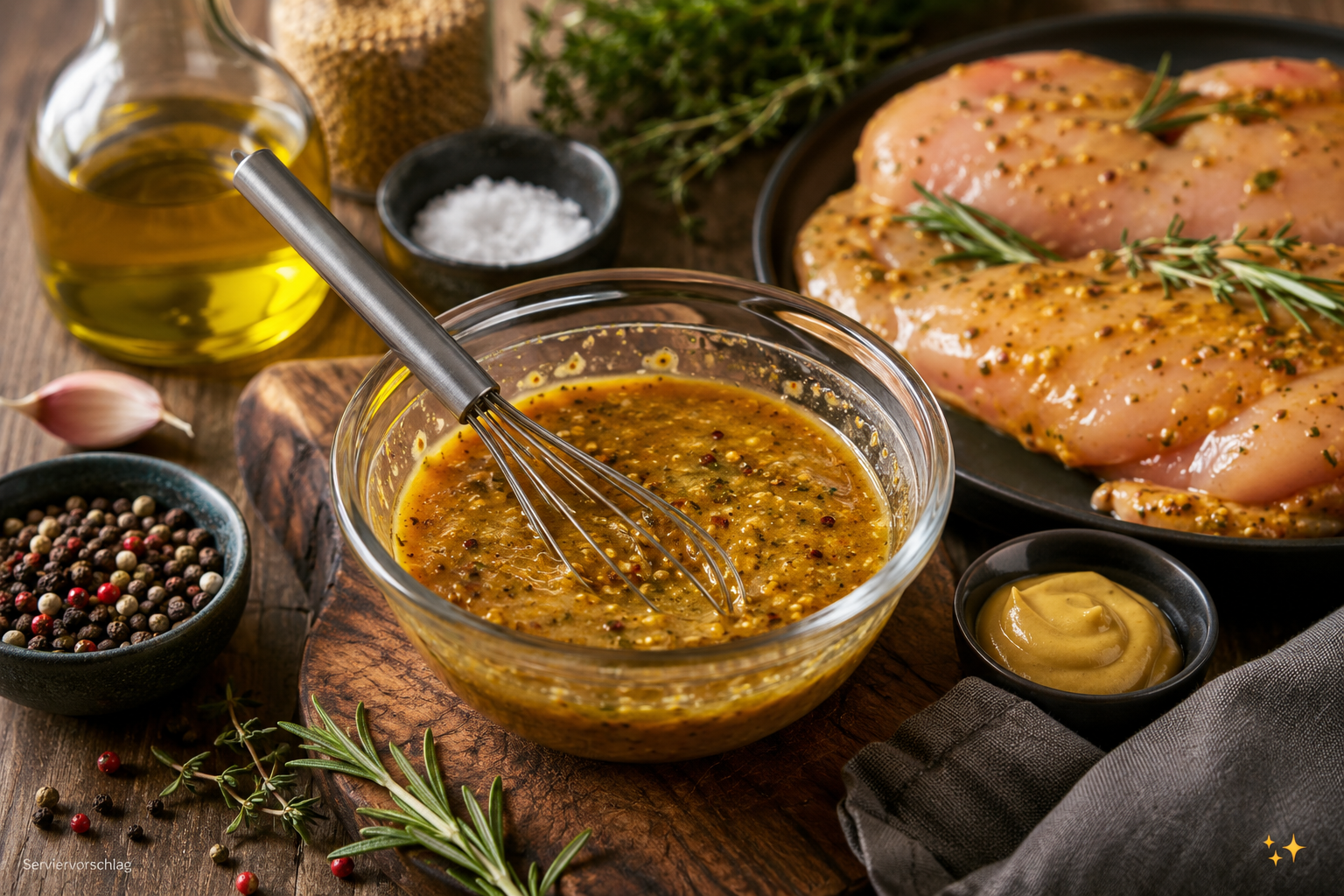 Senf-Marinade mit Kräutern und Gewürzen für Fleisch und Grillgerichte