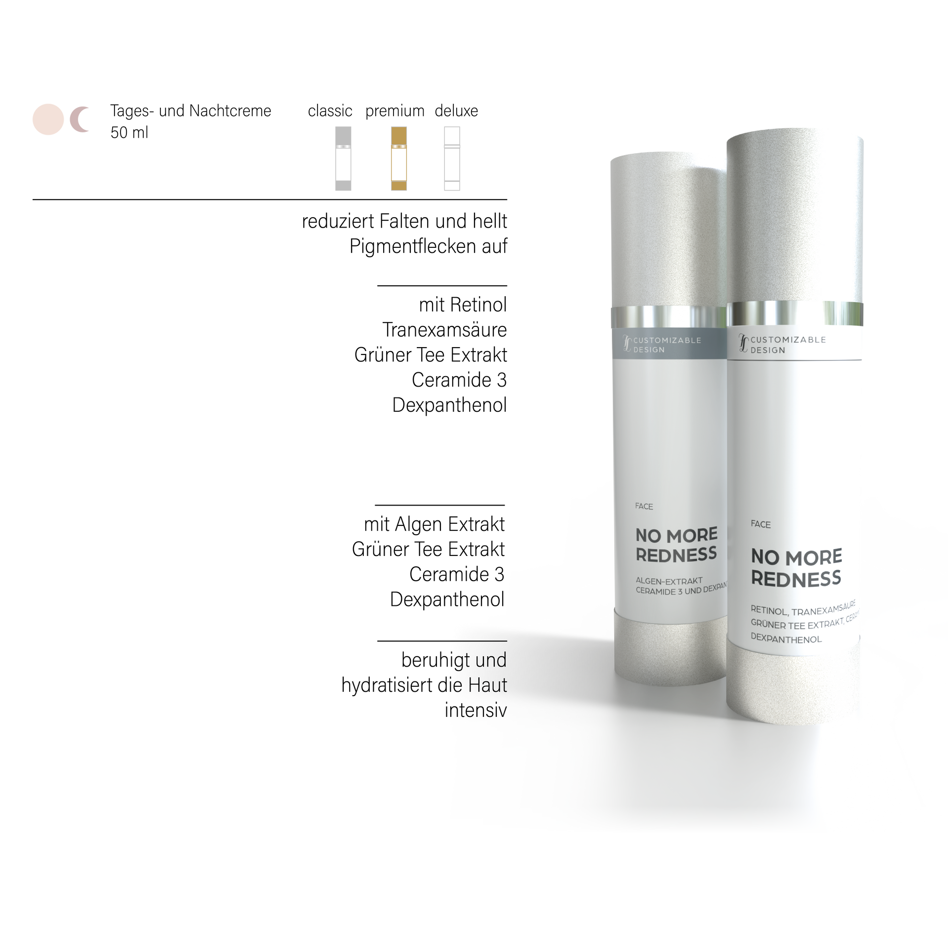 Gesichtscreme mit Retinol, Tranexamsäure, Grüner Tee Extrakt, Ceramide 3 und Dexpanthenol