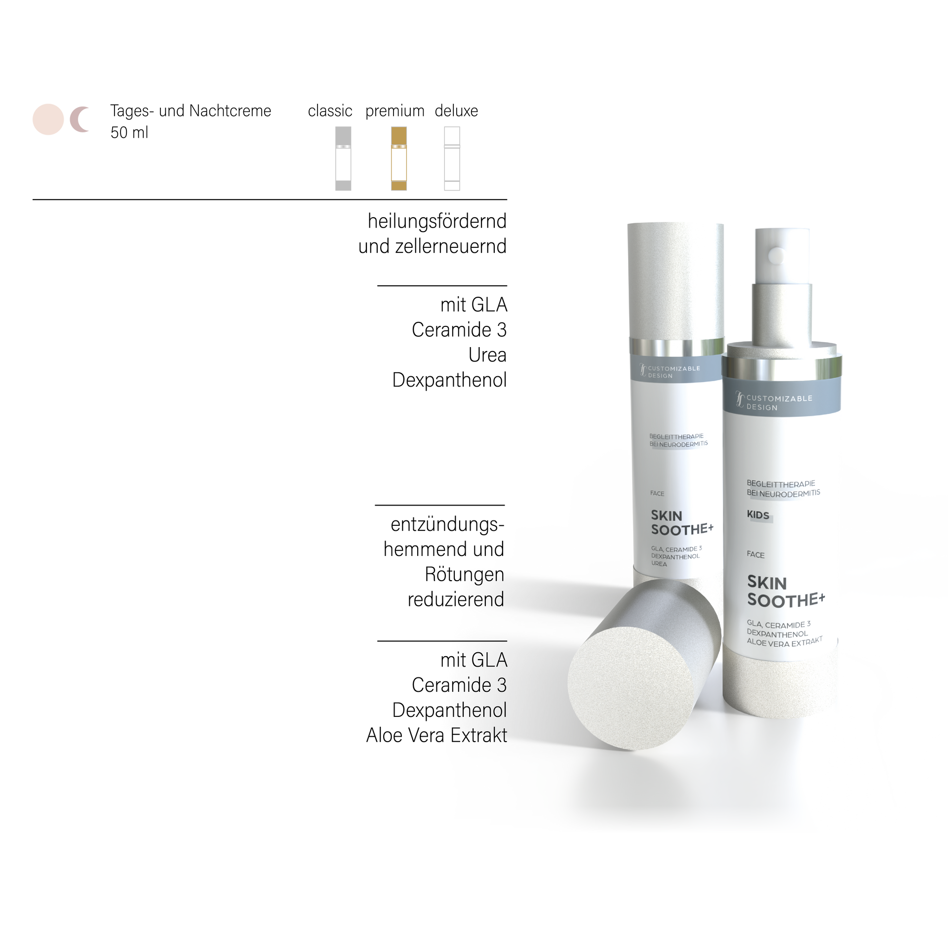 Gesichtscreme mit GLA, Ceramide 3, Urea oder Aloe Vera Extrakt und Dexpanthenol