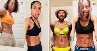 4-year fitness transformation of a fit woman showing lean abs and athletic physique from 2020 to 20