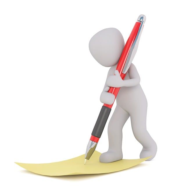 figure with a giant pen checking off items on a list