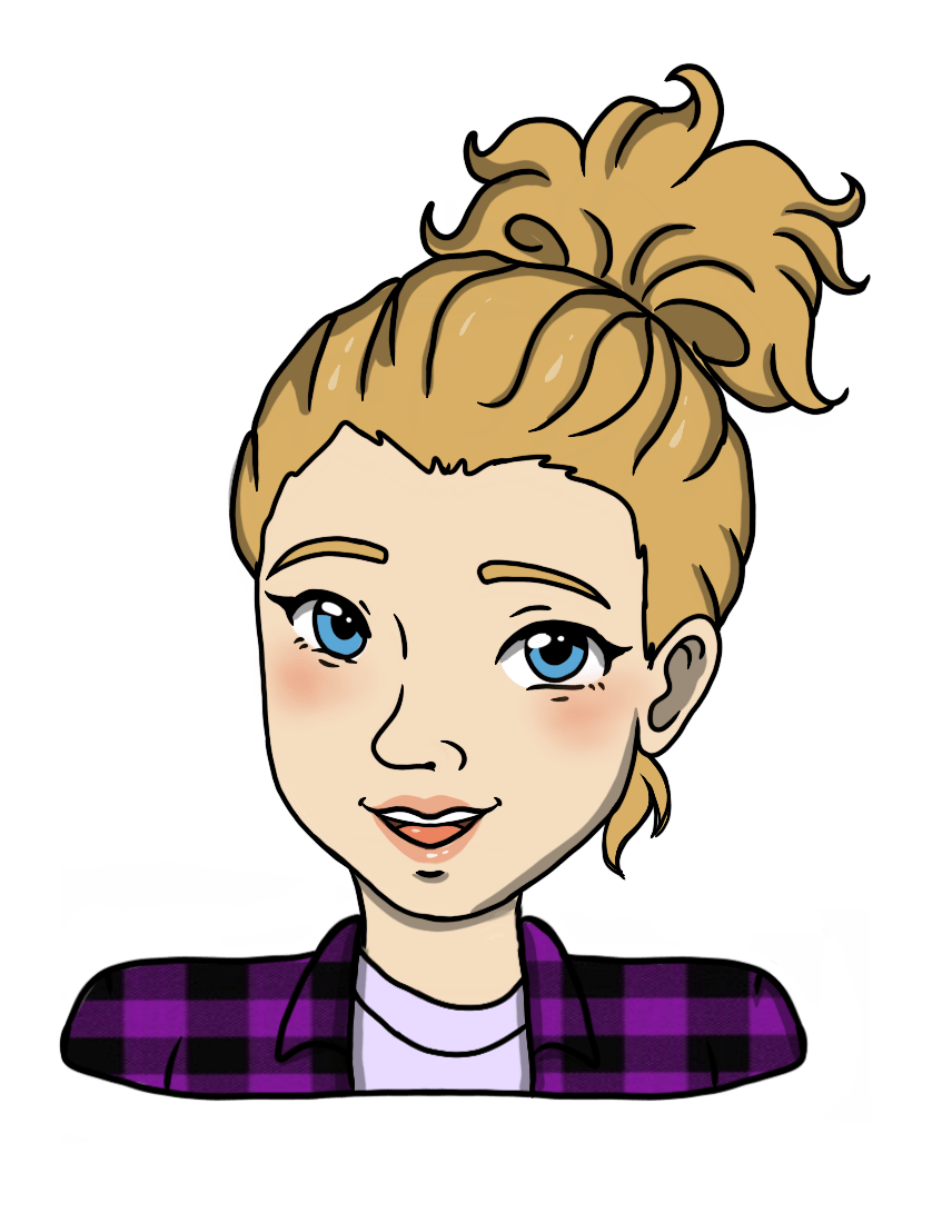 picture of smiling blonde girl in purple plaid shirt