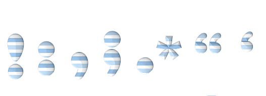 punctuation marks in blue and white stripes