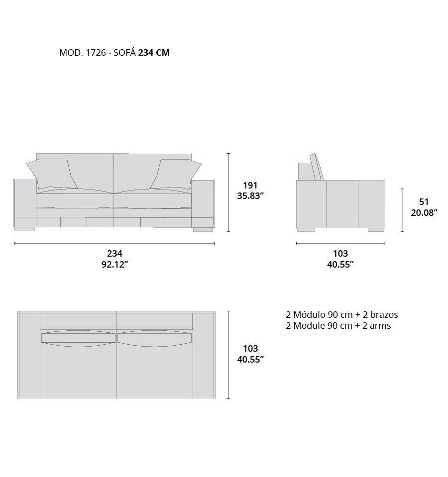Mod. 1726 - sofá 234 cm -tecninova Mod. 1726 - sofá 234 cm -tecninova