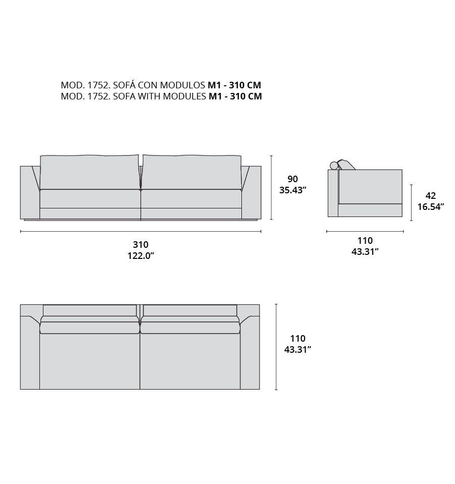 mod 1752 sofa con modulo M1 - 310 CM mod 1752 sofa con modulo M1 - 310 CM