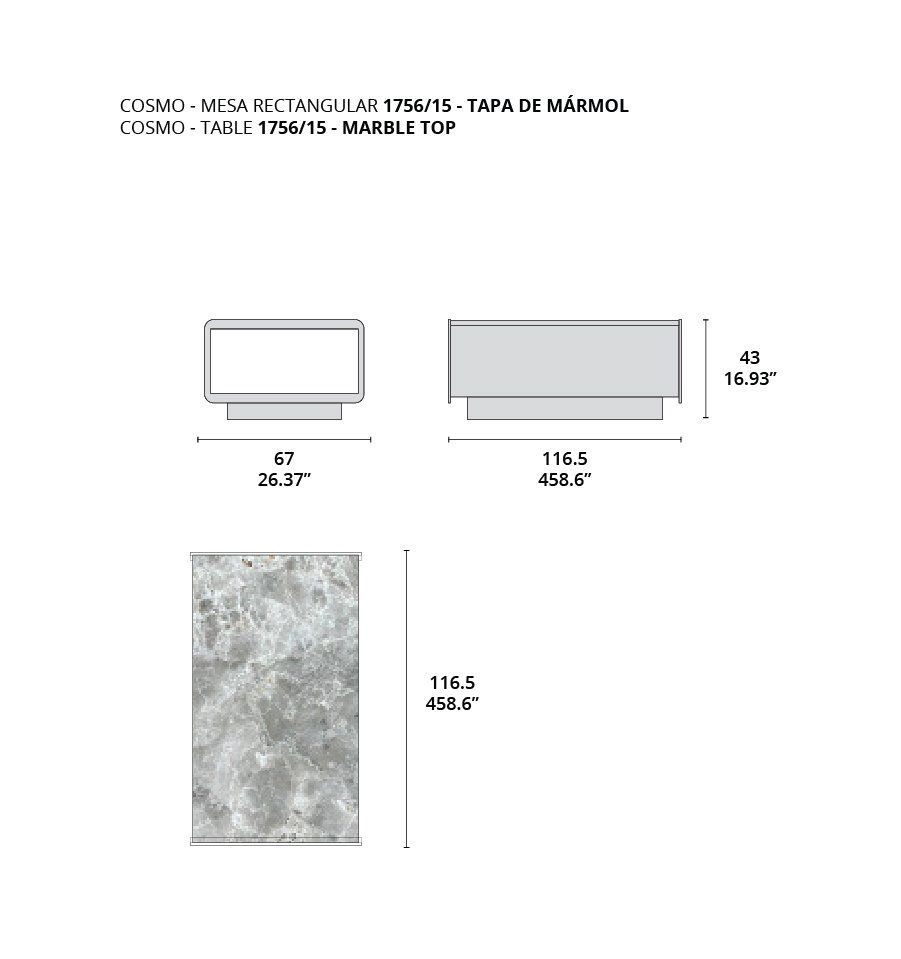 cosmo mesa rectangular 1756/15 tapa de marmol tecninova