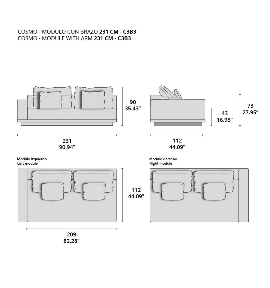 cosmo modulo con brazo 231 cm - c3b3 cosmo modulo con brazo 231 cm - c3b3