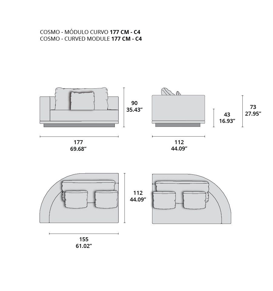 cosmo - módulo curvo 177 cm - C4 cosmo - módulo curvo 177 cm - C4