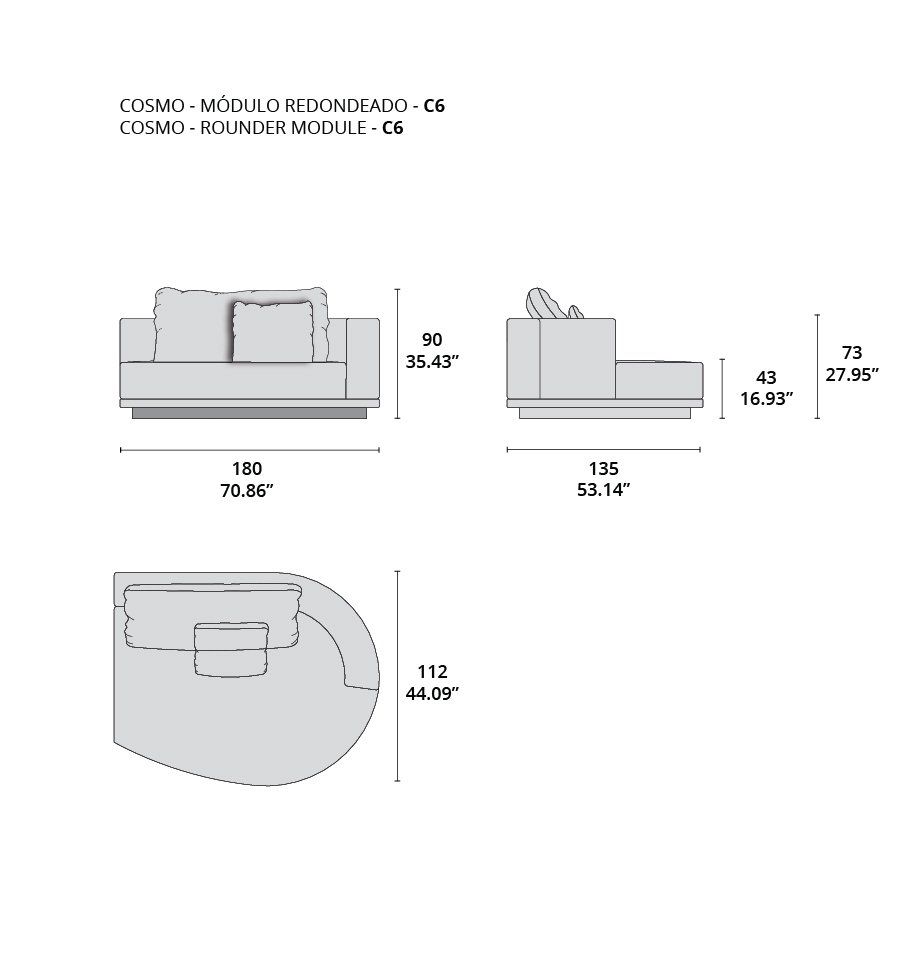 pascal modulo respaldo corto p2 - 210 cm cosmo - módulo redondeado - C6
