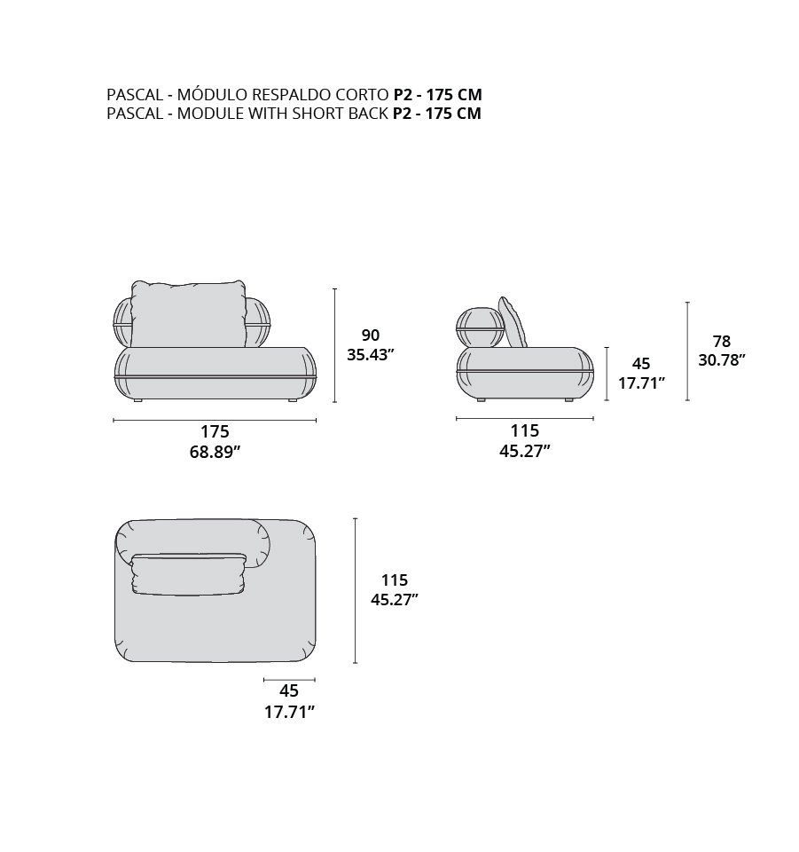 pascal modulo respaldo corto p2 - 175 cm pascal modulo respaldo corto p2 - 175 cm