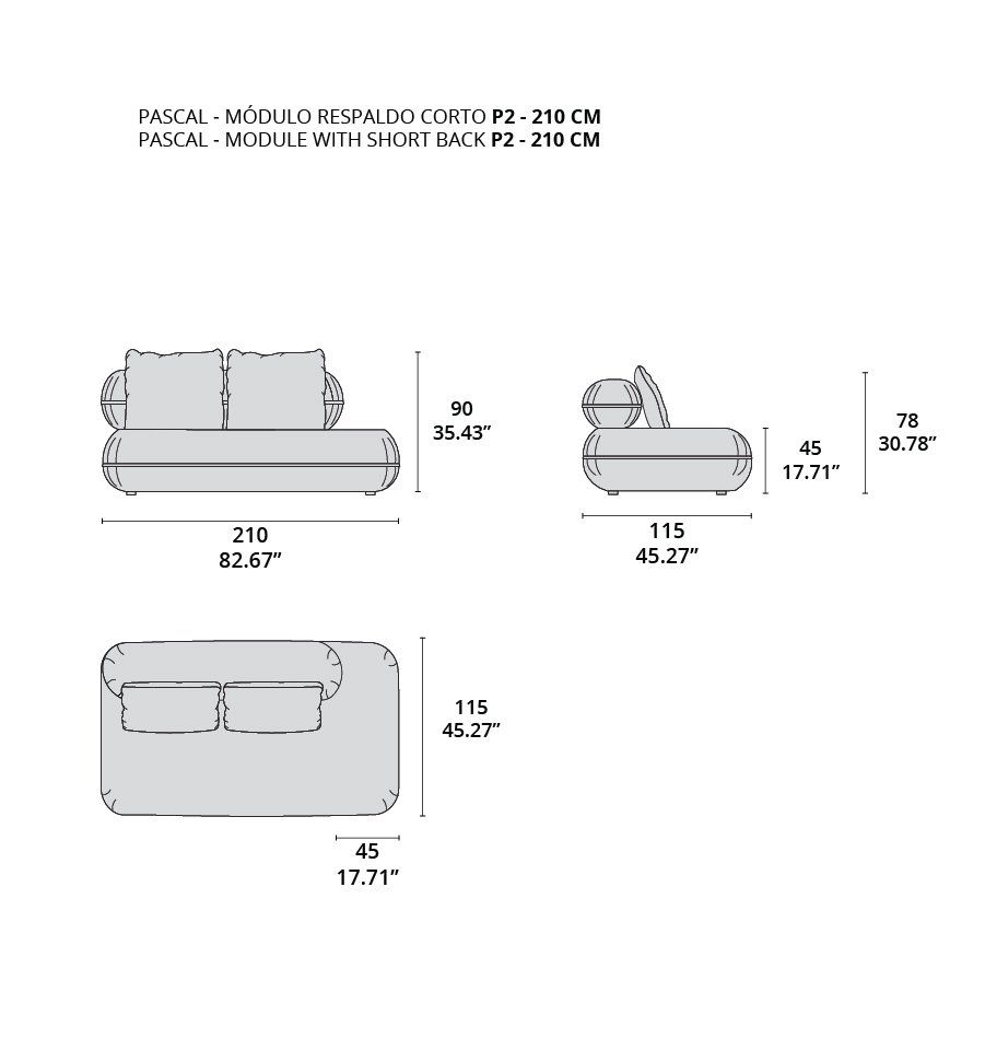 pascal modulo respaldo corto p2 - 210 cm pascal modulo respaldo corto p2 - 210 cm