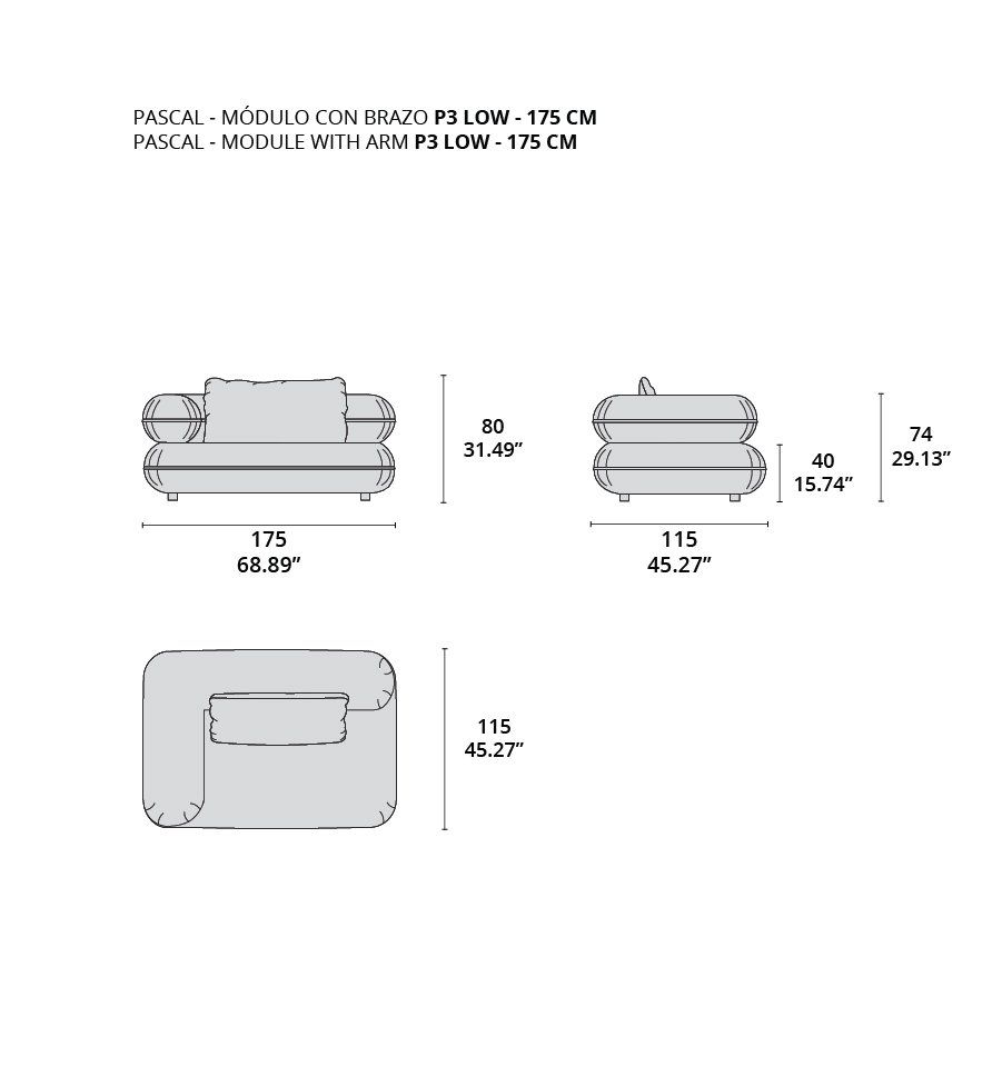 pascal modulo con brazo p3 low - 175 cm  tecninova pascal modulo con brazo p3 low - 175 cm  tecninova