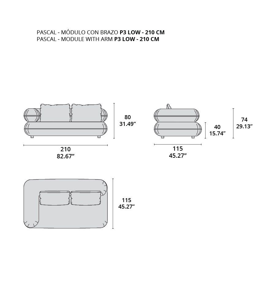 pascal modulo con brazo p3 low - 210 cm pascal modulo con brazo p3 low - 210 cm