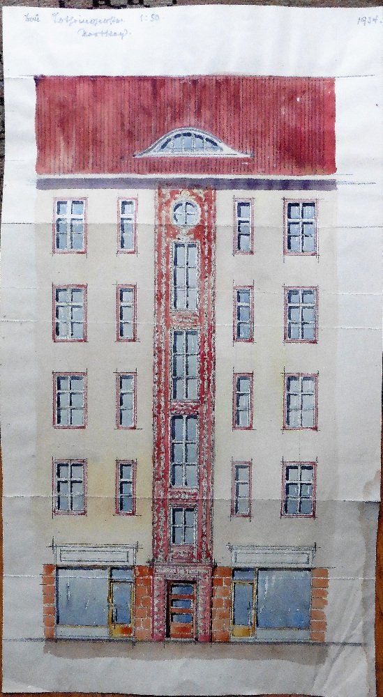 Hausfassadenentwurf als Aquarell von 1934