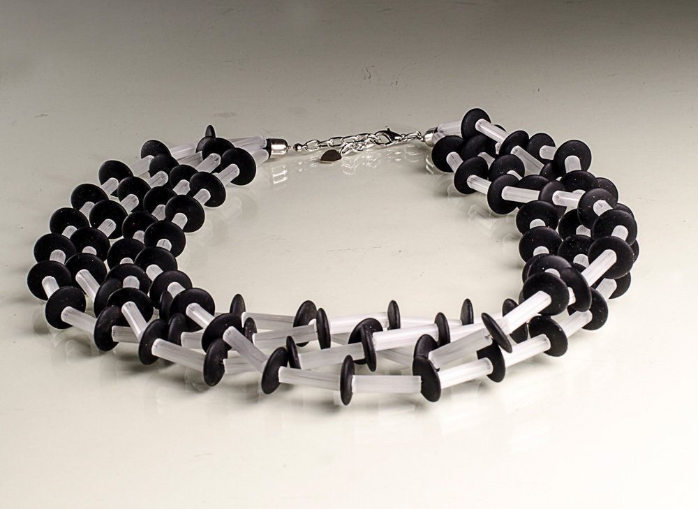 is a necklace made of Murano glass beads and clear satin glass tube. Everything inserted in a steel wire . The length is cm. 52 (20,47 inch). The closing is clasp hypoallergenic metal and chain of aluminum . It's adjustable up to cm.55 (inch 21,65). this is wonderful glass jewel , it's made according to the current fashion and it is very effect. It is shipped in a gift box of rigid cardboard canvassed with black background terry velvet.   ❤ do you want to make a gift? you can add a personalized greeting card with the text you want.