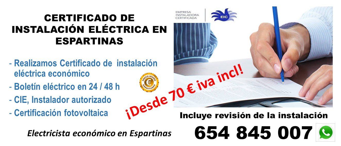 electricista autorizado en Espartinas precio barato de Certificados de instalación eléctrica Espartinas