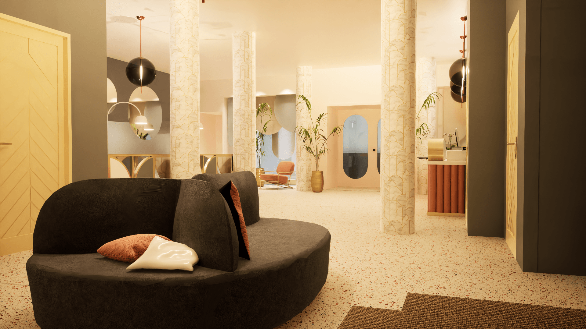 Réception d'accueil hôtel style art déco